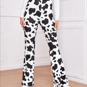 Cow print high-rise flare pants